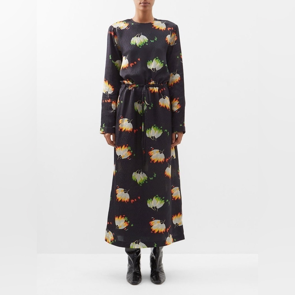 Raey Tulip Drawstring Jacquard Tunic Dress - Silk Blend - Navy - UK 4/US 0